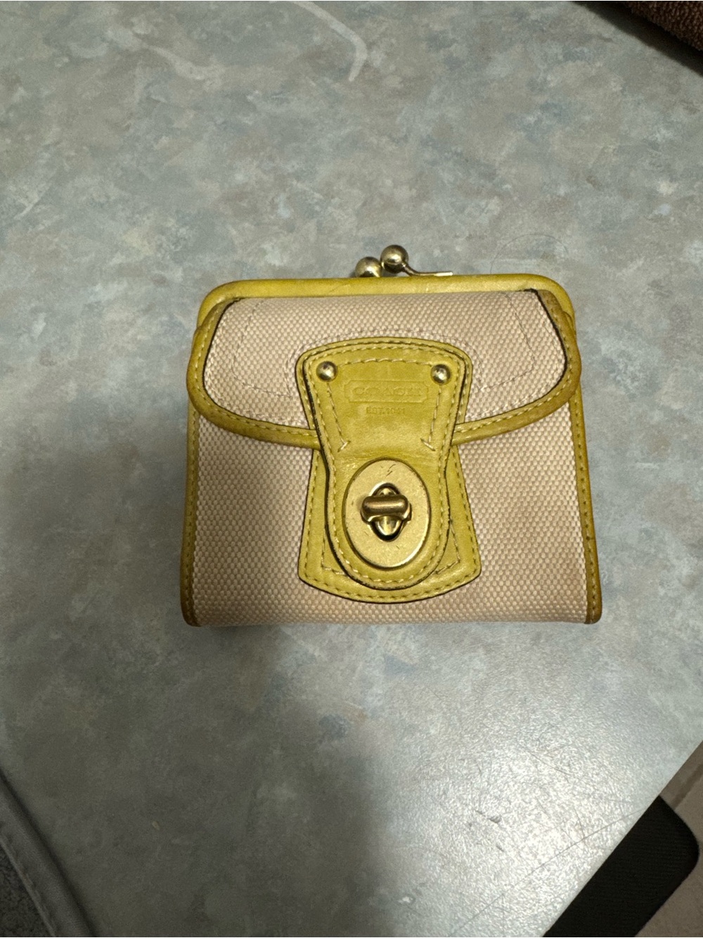 Coach Beige Legacy Canvas Wallet with Citrine Leather Trim